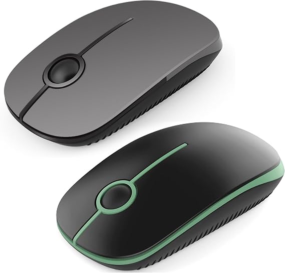 VssoPlor , 2.4G Slim Portable Computer Mice with Nano Receiver for Notebook, PC, Laptop, Computer-Black Gray+Black Green