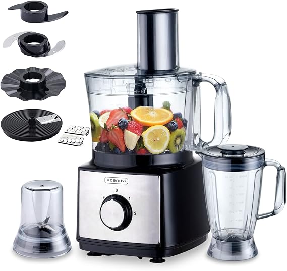 Kognita 13 Cup Food Processor Blender Combo Vegetable Chopper, Food Processor 500W with 2 Speeds Plus Pulse for Chopping, Slicing, Fine Grating, With 8-in-1 Multi-function Grinding Cup and Mixing Cup