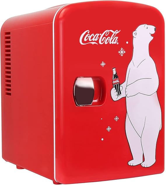 Koolatron Coca Cola Mini Fridge For Bedrooms 4L 6 Can Table Top Quiet Fridges For Skincare Office Food Drinks Home Travel 12V Portable Cooler Warmer Refrigerator Red [Energy Class A]