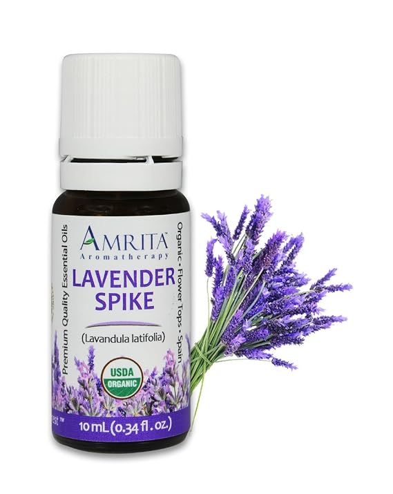 Amrita Aromatherapy Organic Lavender Spike Essential Oil, 100% Pure Undiluted Lavandula latifolia, Therapeutic Grade, Premium Quality Aromatherapy oil, Tested & Verified, 10ML
