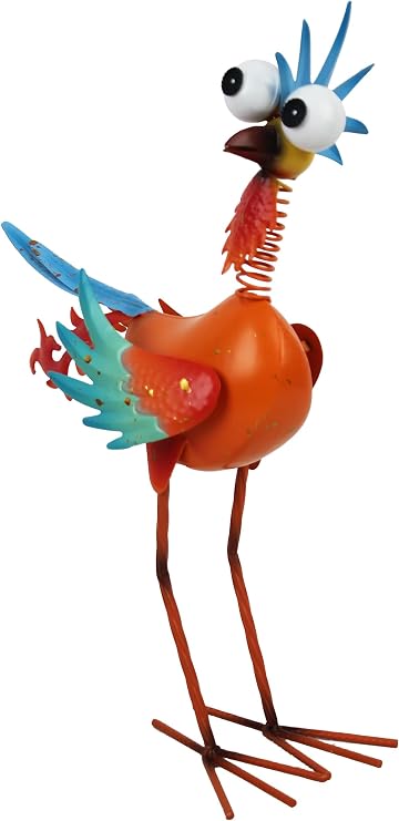 Metal Wacky Rooster Garden Statue for Patio, Backyard, Lawn