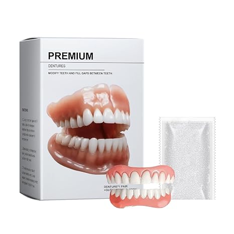 Premium Dentures,Full Denture Set,Soft Silicone Reline,Temporary False Teeth Venners,Natural-Looking Teeth for Men and Women