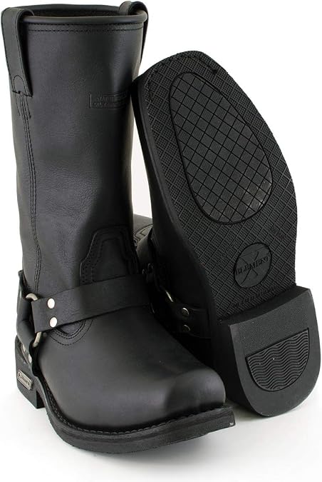Xelement 1442 Men's 'Classic Harness' Black Leather Motorcycle Biker Boots (in Wide and Regular Width)