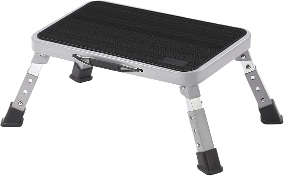 Step Stool,Adjustable Height Folding Step Stool with No-Slip Surface, Handle,Step Supports Up To 150Kg,Black [Energy Class A]