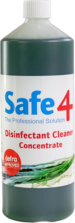 Safe4 Professional Disinfectant Concentrate - Enhanced Formulation,UK Manufactured,for Effective Virus & Bacteria Protection in Professional & Animal Care Settings (1L, Apple)