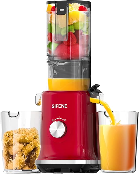 SIFENE Whole Slow Masticating Juicer, 4.3" Wide Chute, Quiet Motor, Red