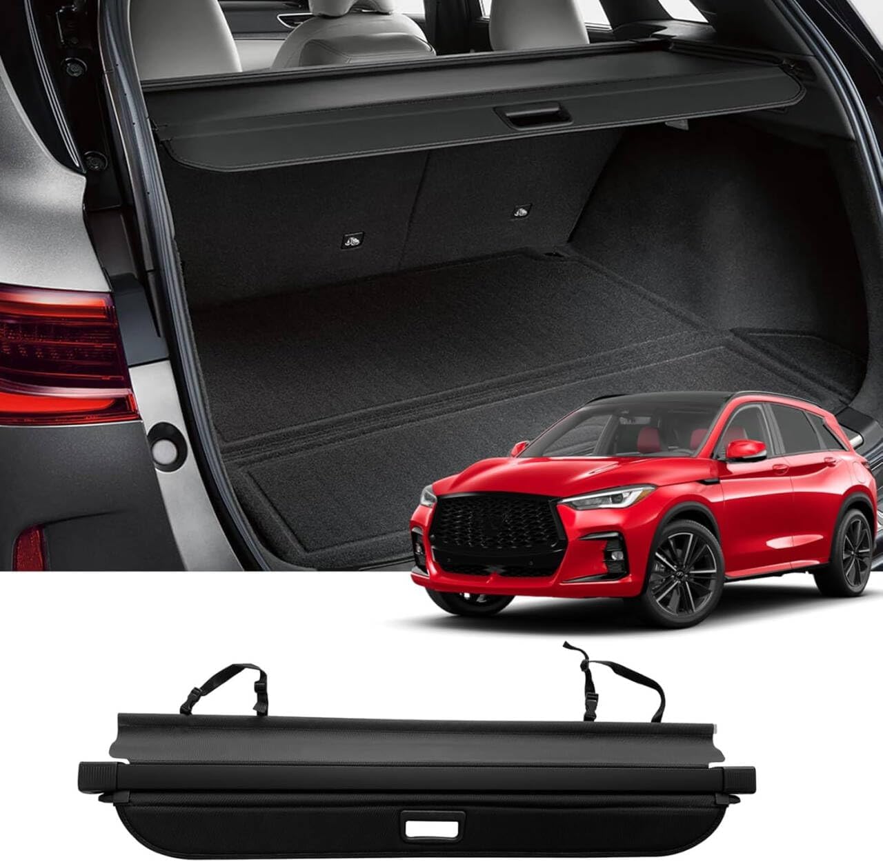 Vesul Retractable Rear Trunk Cargo Cover Compatible with Infiniti QX50 2019-2025 Security Shade Shield Tonneau Cover Anti-Peeping Luggage Privacy Screen with Extra Canvas Cover