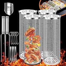 Rolling Grilling Baskets for Outdoor Grill Johnny Stainless Steel Bbq Dragon Net Round Vegetable Tube for Libiyi Dotmalls Barbecue Wire Mesh Cage Basket(4PCS)