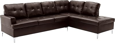 Lexicon Dani 2-Piece Faux Leather Tufted Sectional Sofa with Right Chaise, 110 x 78, Brown