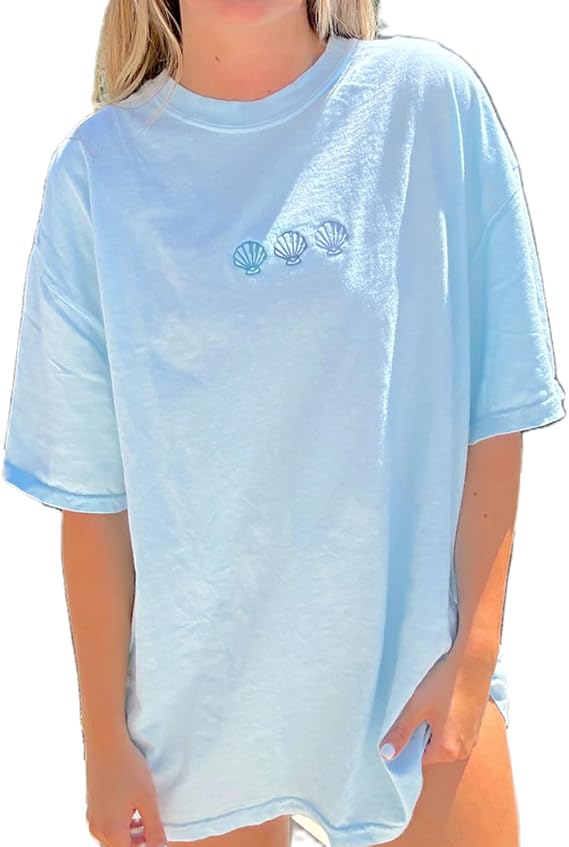 Women Teen Girls Oversized Graphic T Shirt Y2k Short Sleeve Crew Neck Loose Fit Coastal Tees Summer Beach