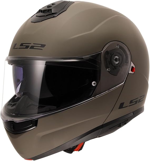 LS2 STROBE 2 Matte Sand Helmet, ECE 22.06 P/J Certified Professional Jaw Pop-Up Modular Motorcycle Helmet, KPA Shell, Built-in Solar Viewfinder, Glasses Compatible, Intercom Prepared