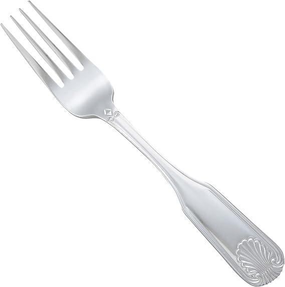 Winco 12-Piece Toulouse Salad Fork Set, 18-0 Extra Heavy Weight Stainless Steel, Silver | Dishwasher safe, Wide tines for leverage, Fiddle-shaped handle with shell motif, Great for Salads, Desserts and Table Service