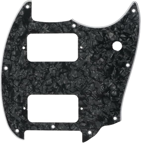 Black Pearl HH 9 Holes Round Corner Guitar Pickguard 2 Humbuckers Compatible for Squier Bullet Series Mustang Electric Guitar
