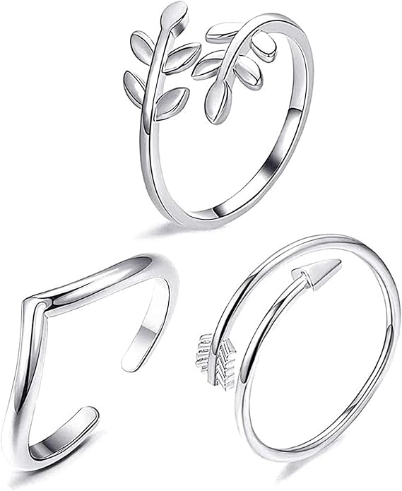 3pcs Adjustable Sterling Silver Rings Set - Stackable Open Knot Ring for Thumb, Joint, Toe - Resizable for Women and Girls