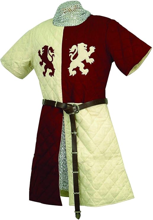Museum Replicas Windlass Crusader Baron's Quartered Medieval Cotton Off-White and Red Gambeson - Cosplay Halloween Costume
