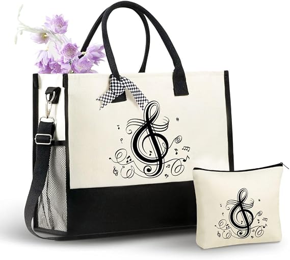 InnoBeta Music Gifts for Women Musicians, Canvas Tote Bag and Pouch-Treble