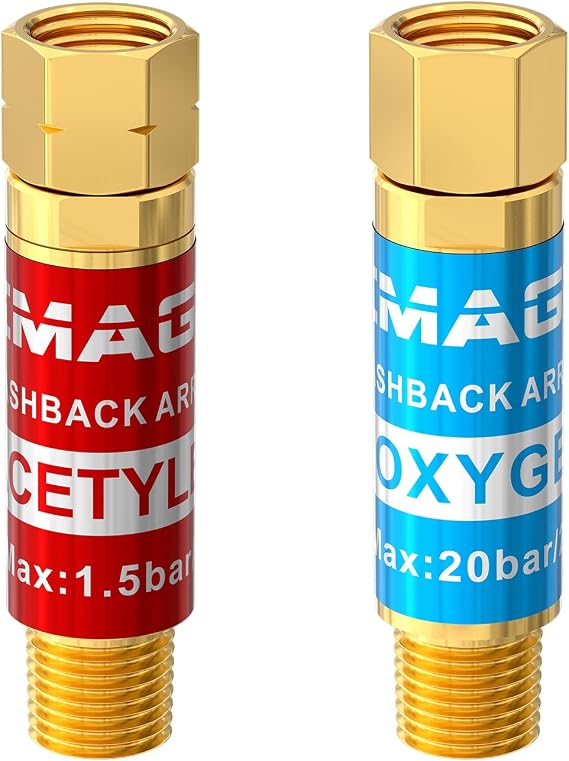 Flashback Arrestor, IMAGE Oxy Propane Flashback Arrestor, Oxygen Acetylene Propane Flashback Arrestor Set Regulator End 9/16-18 Threads B Size