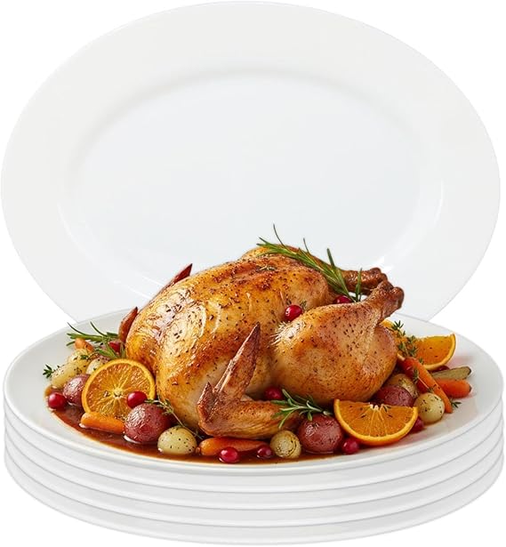 34.5cm Serving Platters Set of 6 White Oval Serving Plates, 13.5 Inch Large Zenix Glass Platter Dish for Party Food Buffets Appetisers Dessert Snacks, Microwave and Dishwasher Safe