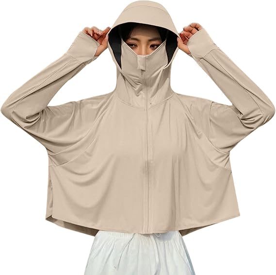 Xiaojmake Womens Sun Protective Jacket UPF 50+ Sun Shirts with Mask & Brim Long Sleeve Full Zip UV Protection Ice Silk Coat