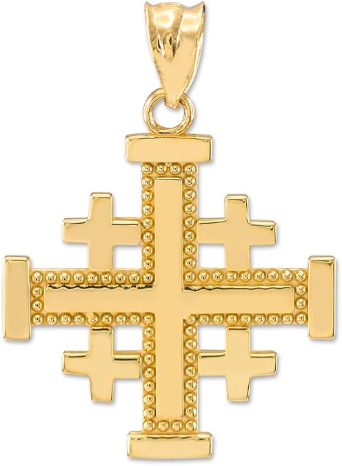 14k Yellow Gold Crusaders Jerusalem Cross Pendant