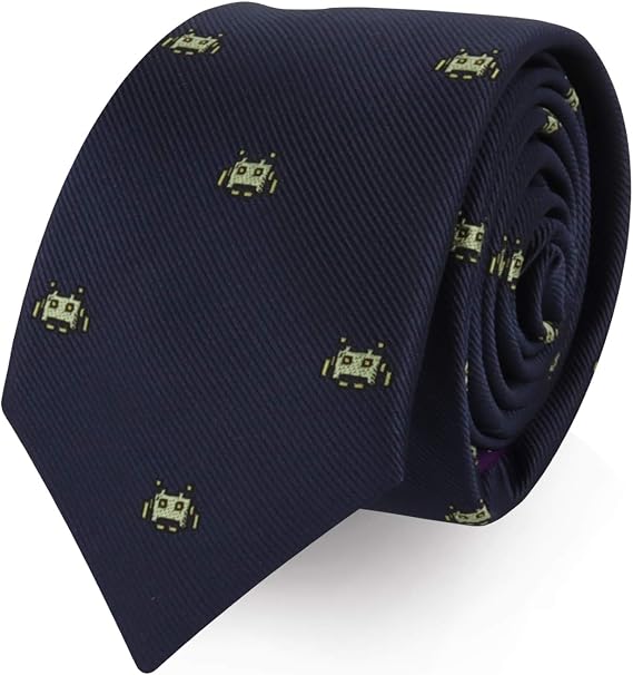AUSCUFFLINKS Green Space Invader Video Game Esports Online Gaming Alient Computer Games Neckties for Men | Woven Skinny Neck Ties | Ties Bday Present for Guys (GREEN INVADER)