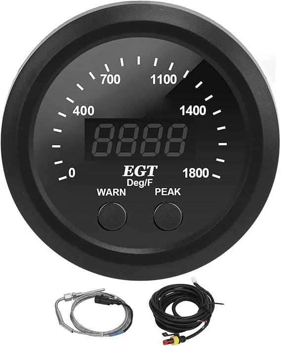 EGT Gauge, 1800F Pyrometer Exhaust Gas Temperature Meter Ultra Thin Red LED Auto EGT Display Anti Vibration EGT Sensor Kit for Diesel Truck