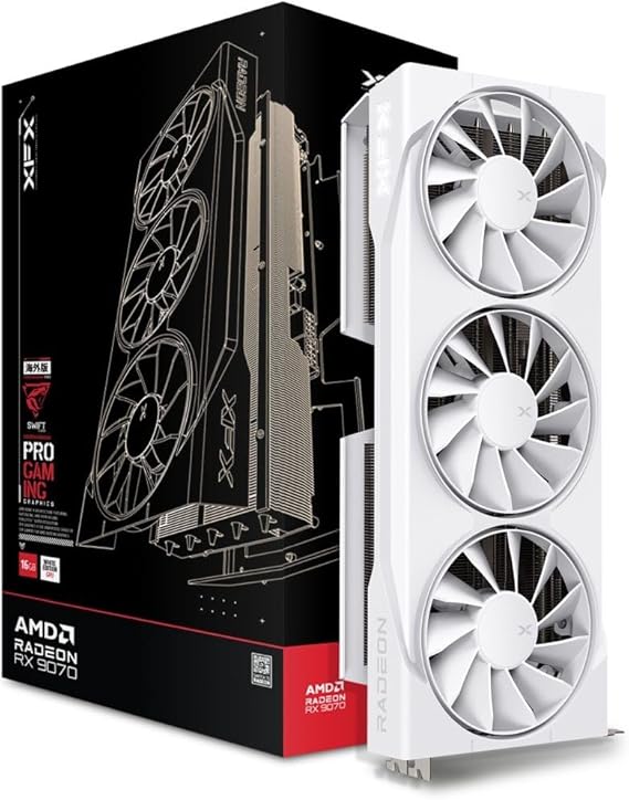 XFX Swift AMD Radeon RX 9070 OC White Triple Fan Gaming Edition with 16GB GDDR6 HDMI 3xDP, AMD RDNA 4 RX-97SWFB3W9