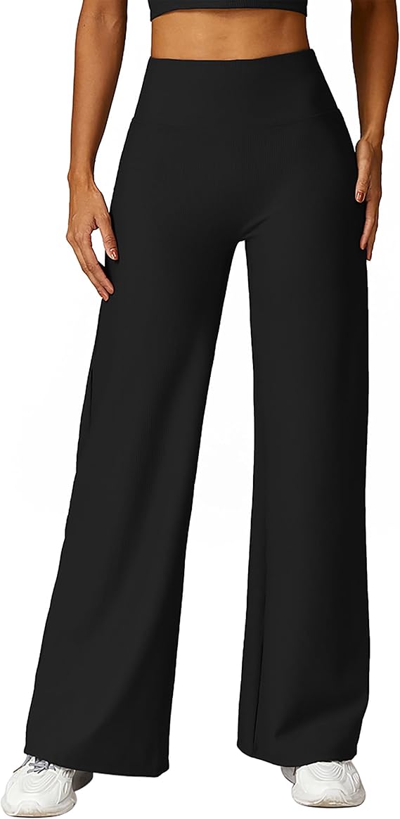 MOOSLOVER Women's High Waisted Wide Leg Yoga Pants, Comfy Stretchy Loose Pants, Black, S, M, L, XL