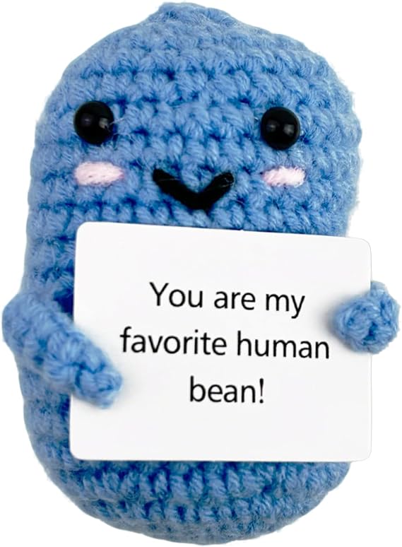 Positive Bean, Emotional Support Gift, Funny Bean,Handmade Positive Knitting Cute Beans Emotional Support Doll Ornament for Birthday Thanksgiving，Funny Leaving Gifts for Colleague Friend