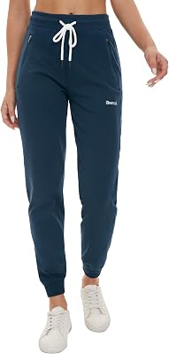 Bench Womens Sweatpants Drawstring Hiking Pants Ribbed Cuff Joggers Elastic Waist Lounge Pants with Zipper Pockets, Navy Blue XL