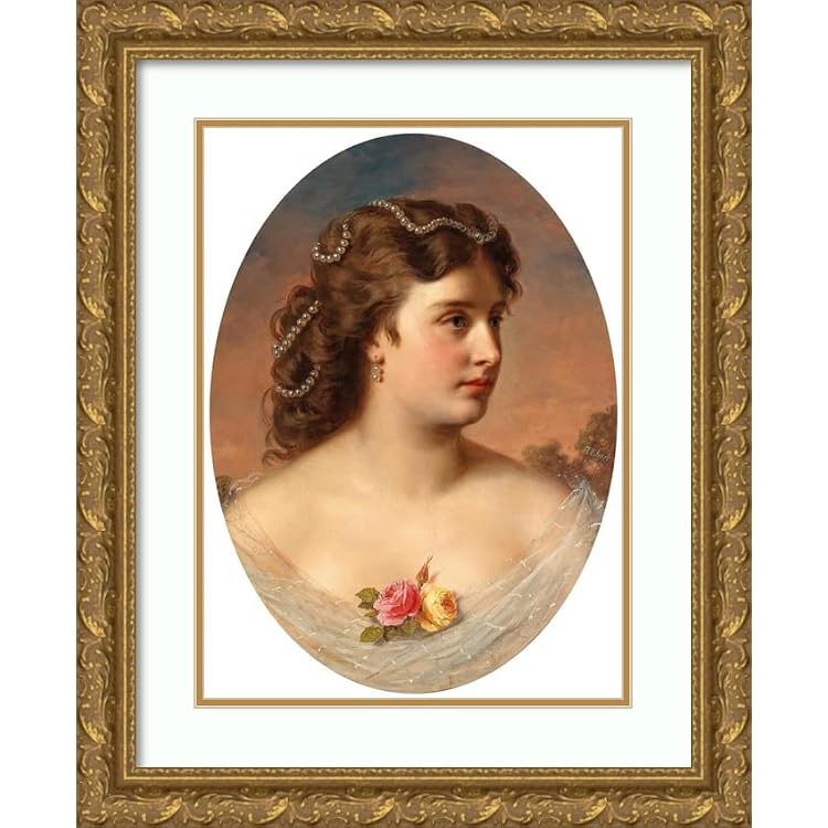 ArtDirect Anton Ebert 14x18 Gold Ornate Frame and Double Matted Museum Art Print Titled: Portrait of a Lady with Roses on the Cleavage 1867