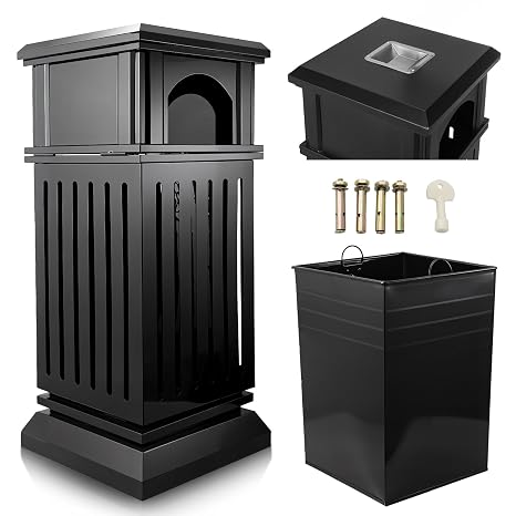 Commercial Trash Can with Locking Lid, 15 Gallon, Black Steel