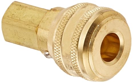 Eaton Hansen 3000SL Brass ISO-B Interchange Pin Lock Pneumatic Fitting, Sleeve Lock Socket with Valve, 1/4"-18 NPTF Female, 1/4" Port Size, 1/4" Body