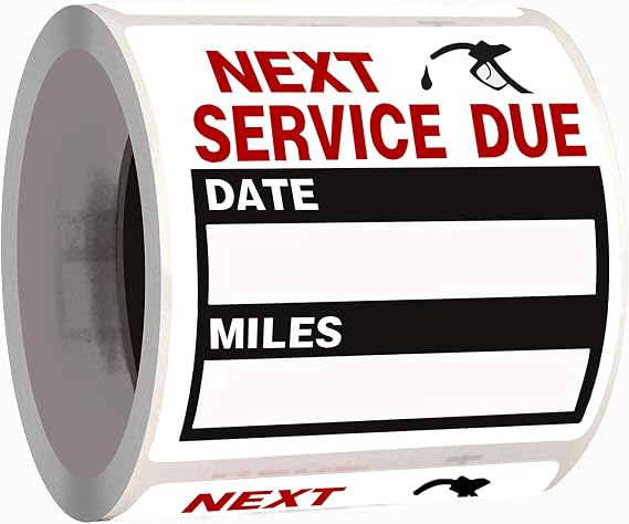 Oil Change Auto Maintenance Service Due Reminder Stickers Labels 100pcs/Roll Stickers,Easy-Peel with No Residue, Easy to Write On,2x2 Inch, Black