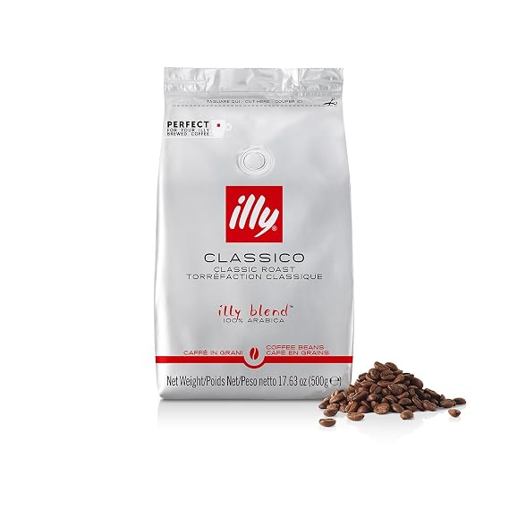 illy Whole Bean Coffee - Perfectly Roasted Beans Classico Medium Roast - with Notes of Caramel, Orange Blossom & Jasmine - 100% Arabica - No Preservatives 17.6 Ounce