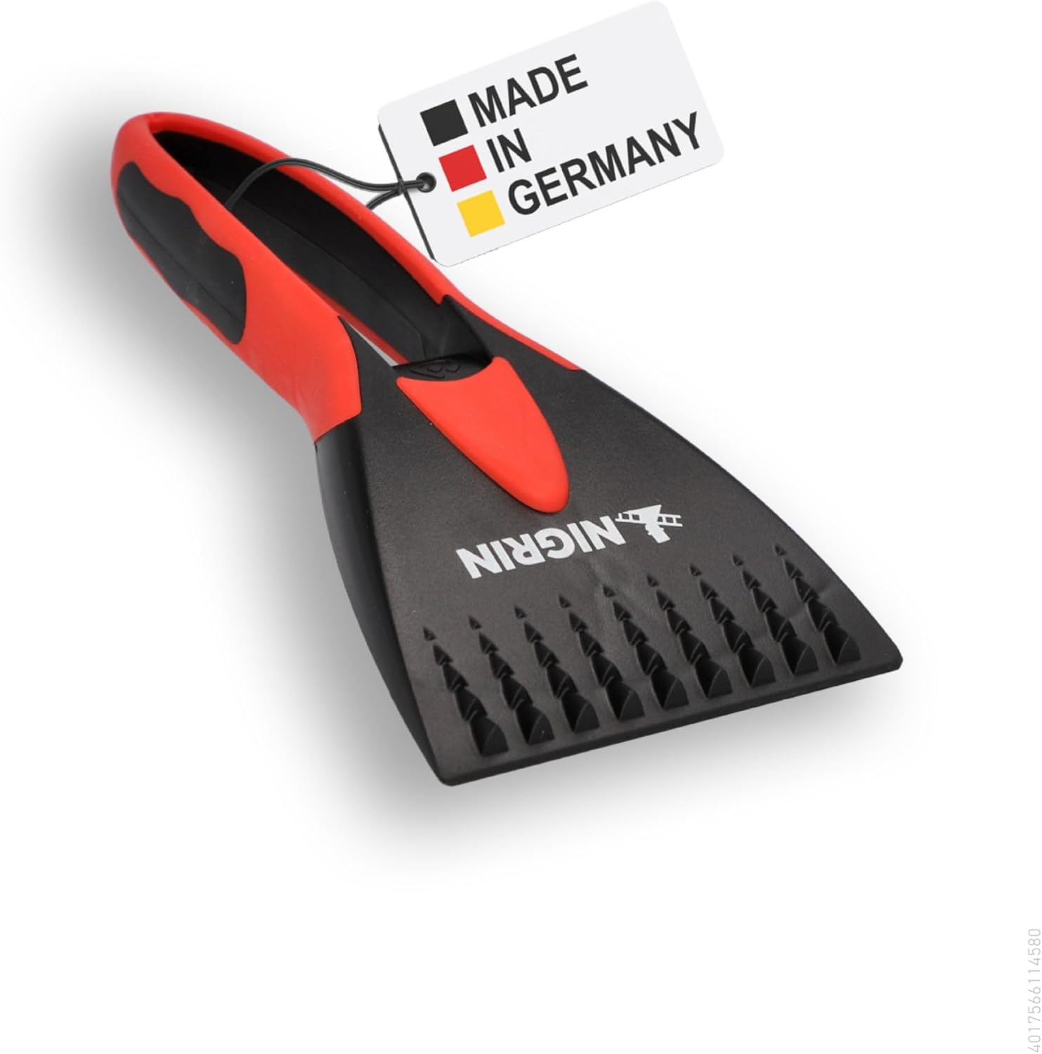 Nigrin Car Ice Scraper for Winter, Ergonomic Soft Handle, Ice Breaker Teeth, Black and Red, 1 Piece