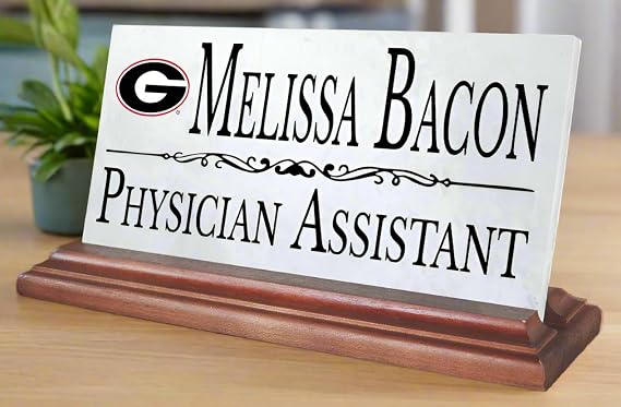 University of Georgia Nameplate Personalized Marble Desk Name Plate with Hardwood Base Custom Graduation Gift for UGA Bulldogs Alumni, Students, or Professionals