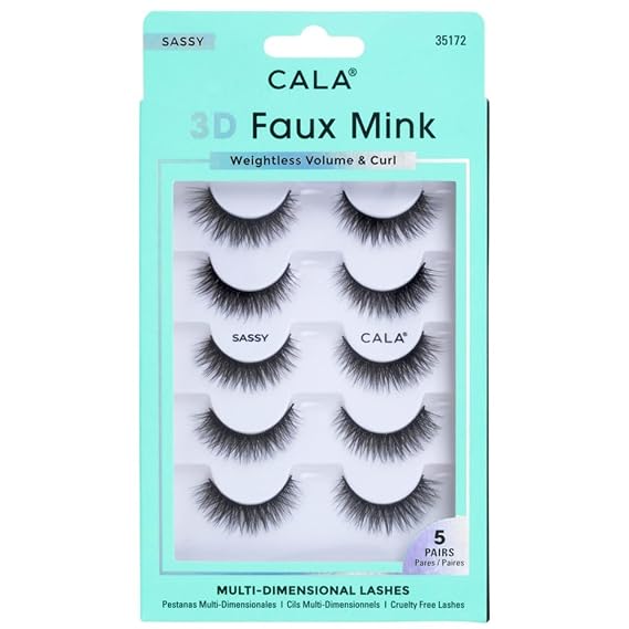 CALA SASSY 3D Faux Mink False Eyelashes, 5 Pairs of Lashes