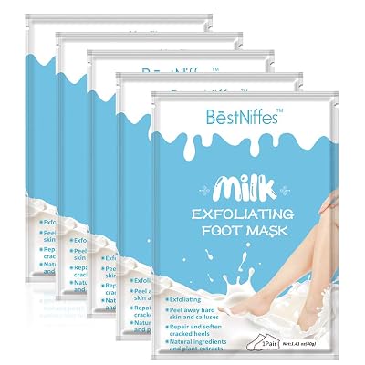 Foot Peel Mask-5 Pack Exfoliating Foot Masks, Natural Exfoliator for Dry Dead Skin, Callus, Repair Rough Heels for Men Women Milk