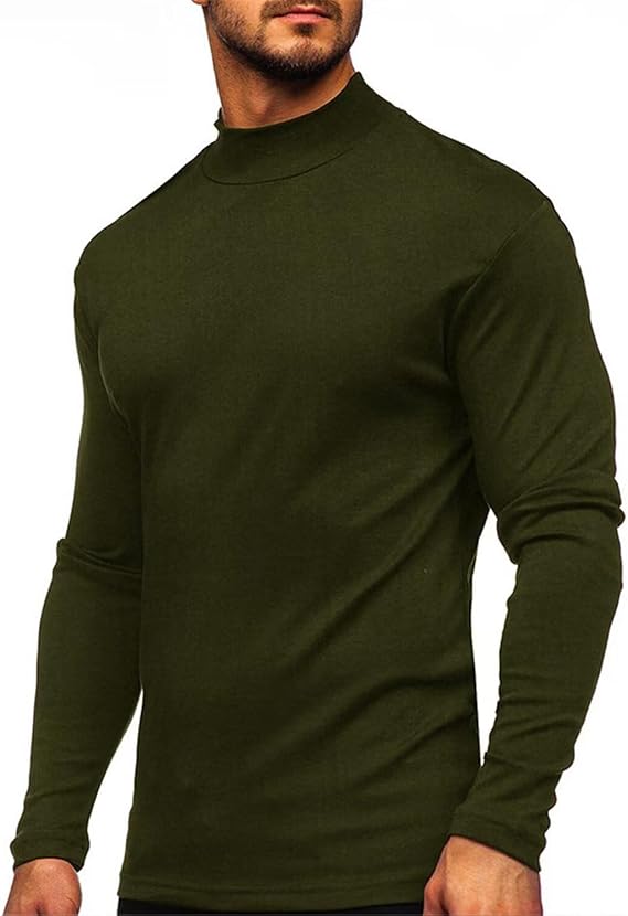 Men's Fashion Thermal Shirts Long Sleeve Stretch Mock Turtleneck T-Shirts Fitted Undershirt Tops