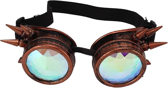 Halloween Kaleidoscope Rave Steampunk Goggles, Adjustable Band Rainbow Crystal Lenses Glasses for Cosplay Accessories