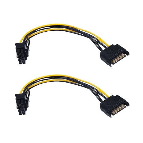 2-Pack 15 Pin SATA Male to 8 Pin (6+2 Pin) | PCI-Express Female Video Card Power Adapter Cable, 20CM/8inch