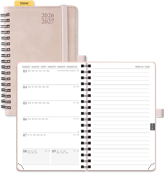 POPRUN Pocket Calendar 2026 2027 Spiral Book Weekly Planner Approx. A6 (15.6 x 10 cm)