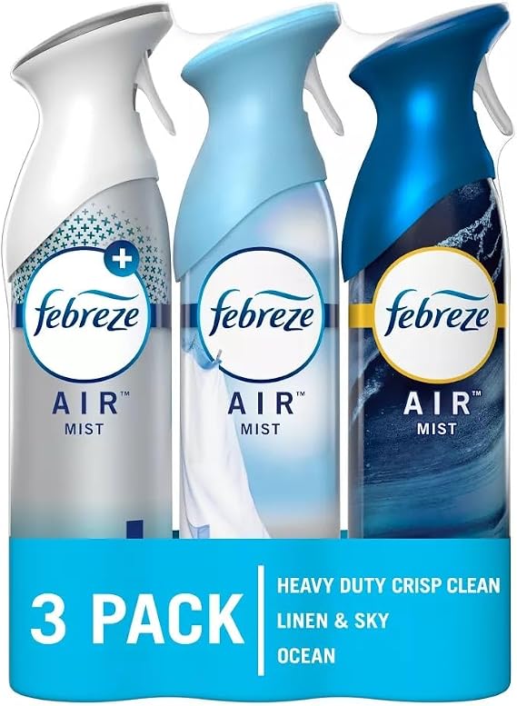 Febreze Odor-Fighting Air Freshener, Room Fresheners, Air Effects, Air Spray, Air Mist, 8.8 Ounce - 3 Variety Count (Pack of 1) (Crisp Clean, Linen & Sky, Ocean)