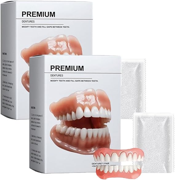 HZA Premium Custom Dentures, Smileasego Dentures False Teeth Set, Hidone Premium Full Denture Set, Glidewellpd Silicone Denture Full Mouth for Men Women (2Set)