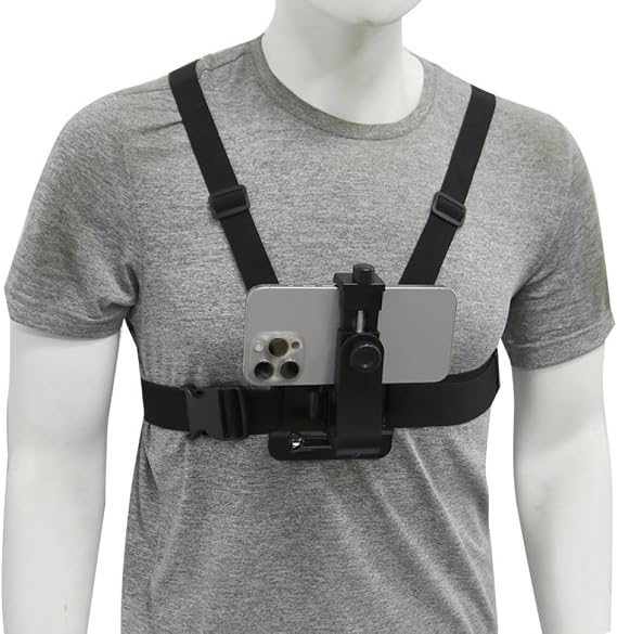 Chest Mount Harness Phone Holder for First-Person View Shooting, Adjustable Chest Strap Phone Mount for Outdoor Cycling, Live Streaming, Hands-Free Phone Holder Compatible with Most Smartpho