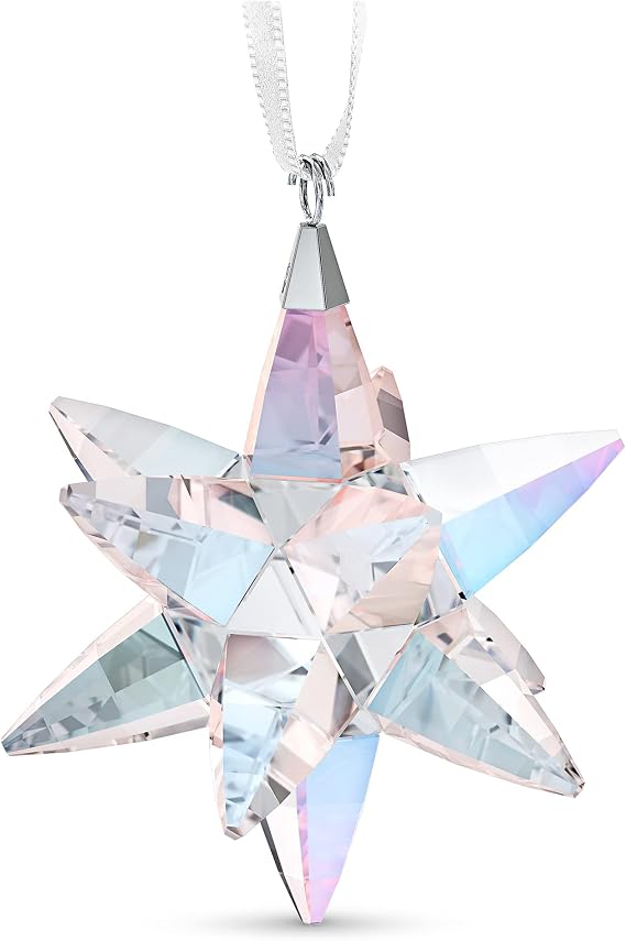 SWAROVSKI Shimmer Star Ornament, Medium, Multicolored Swarovski Crystals on White Satin Ribbon, Part of the Classic Collection