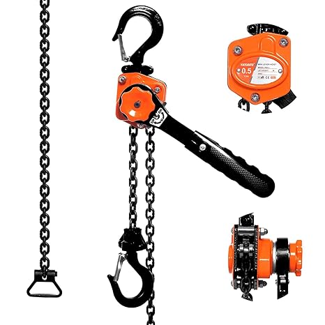 YATOINTO Mini Lever Chain Hoist 1/2 Ton 1100 lbs Lever Hoist 10 ft Ratchet Chain Puller Hoist 2 Heavy Duty Hooks Industrial Grade Steel Construction (1100lb 10ft)