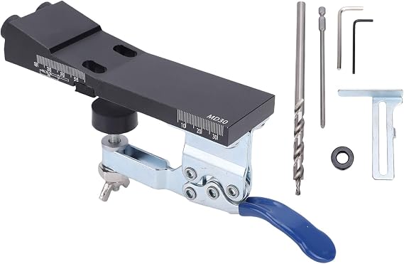 Pocket Hole Jig Kit Pocket Screw Jig 15 Degree Angle Hole Drill with Quick Clamp Detachable Sponge Plug 3-Way Chip Removal for L Shaped T Shaped Plate Splicing
