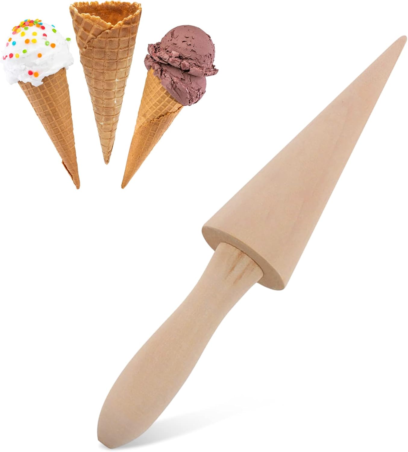 Wooden Waffle Cone Roller,Ice Cream Cone Mould,Wooden Cone Mold Waffle Cone Roller Pizzelle Roller Cream Horn Pastry Roll Molds Egg Roll Conical Mould DIY Cooking Baking Tool